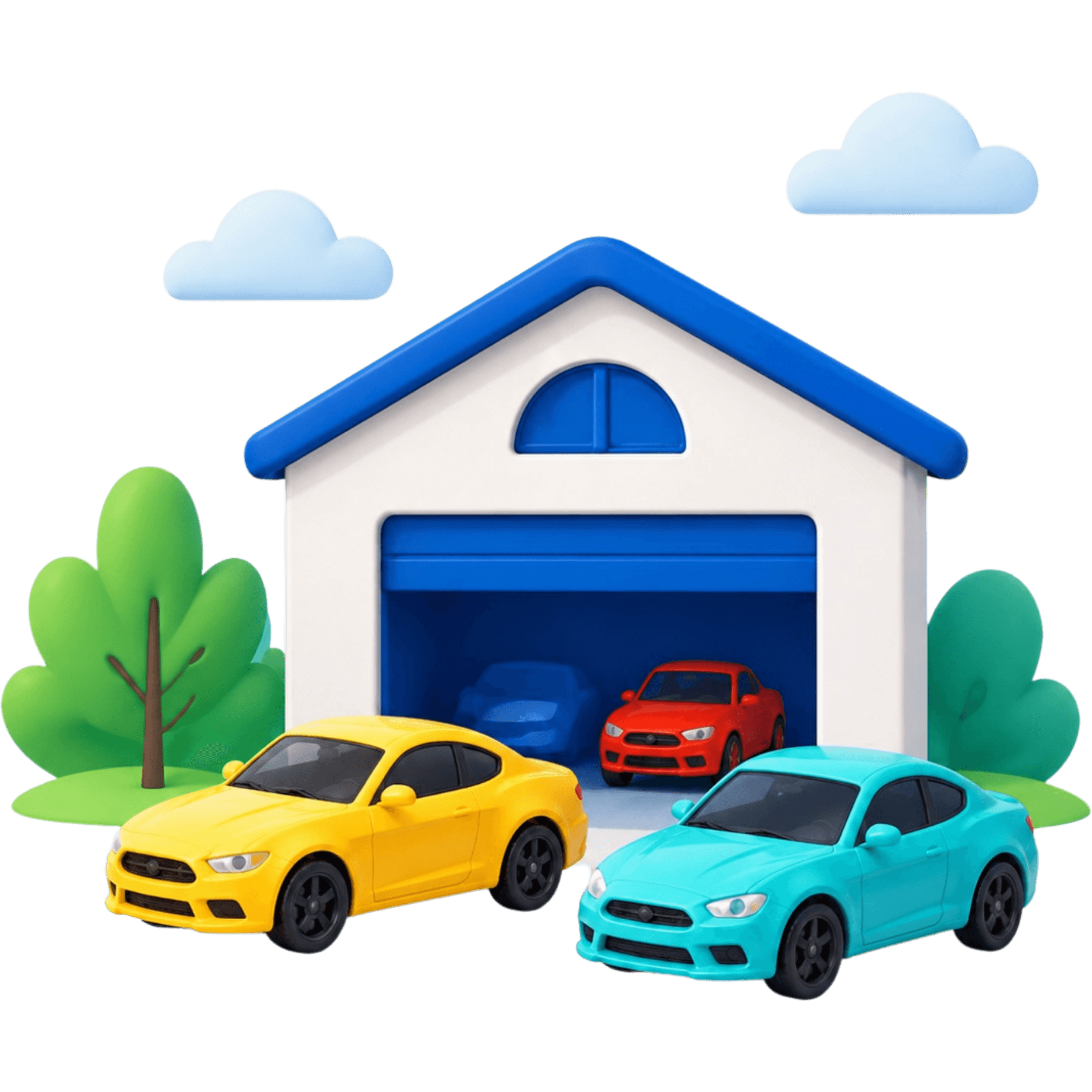 A small garage with two parked cars
